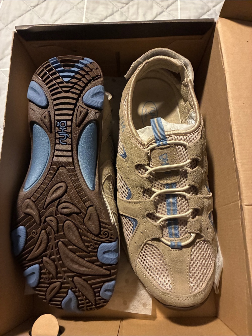 Ryka Beige with Light Blue Accent Athletic Sandal Sneakers